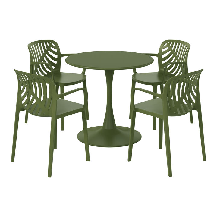 WestinTrends 5-Piece Outdoor Indoor Metal Patio Dining Table Set With Stackable Patio Arm Chairs