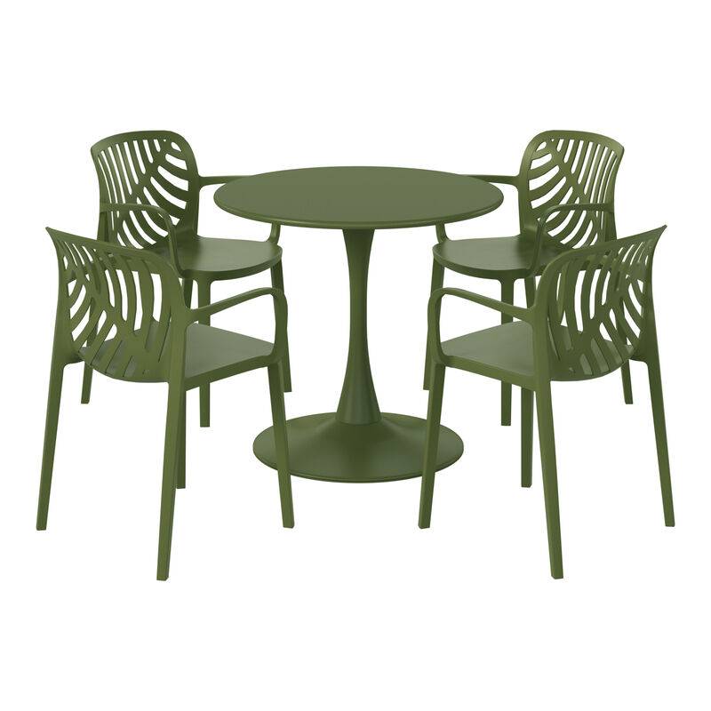 WestinTrends 5-Piece Outdoor Indoor Metal Patio Dining Table Set With Stackable Patio Arm Chairs image number 0