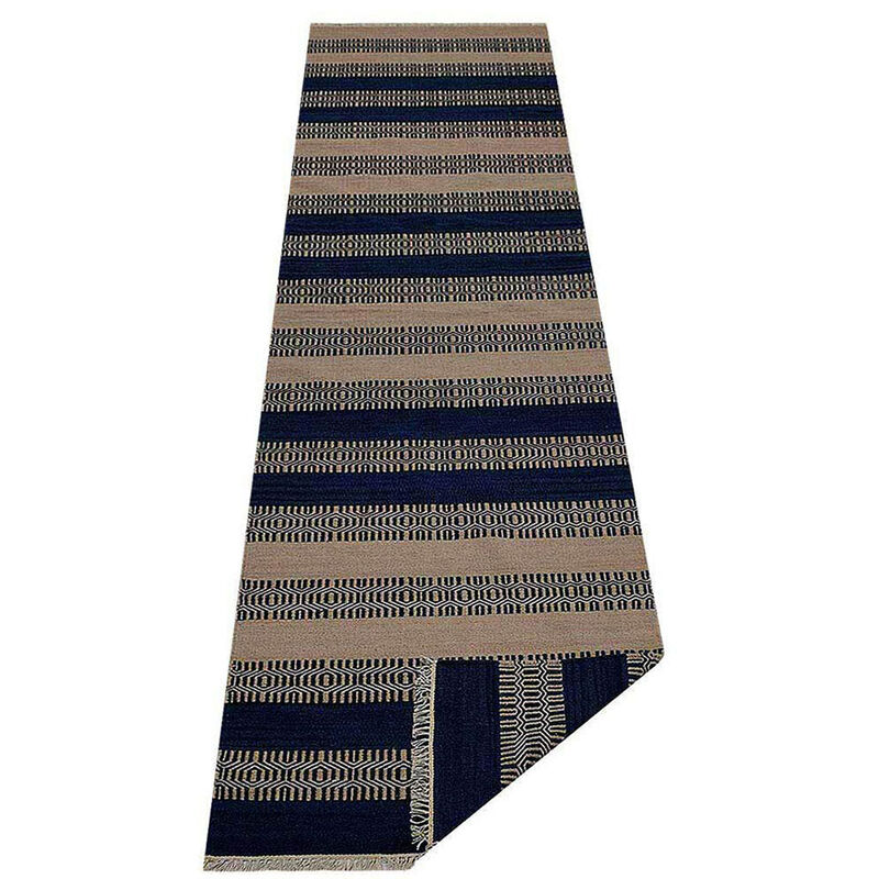 RUGSOTIC CARPETS HAND WOVEN FLAT WEAVE KILIM WOOL ECO-FRIENDLY AREA RUGS  - Aqua Cream Color, Contemporary Modern Design, Low Pile Handmade Rugs for Living Room (D00115) image number 4