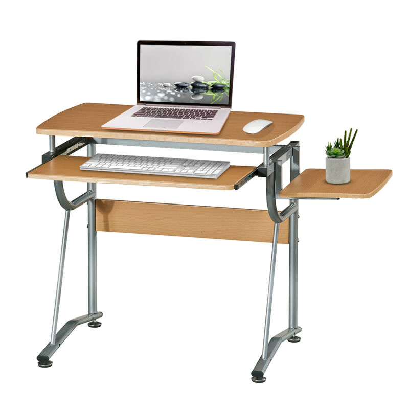 Compact Computer Desk with Side Shelf and Keyboard Panel, Cherry image number 4
