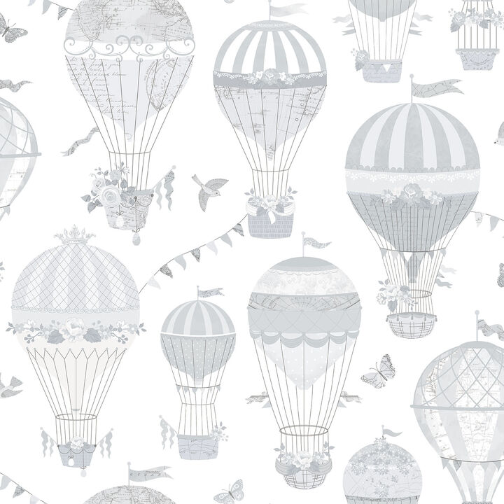 Just 4 Kids 2 Balloon Journey Silver Grey Wallpaper G56542