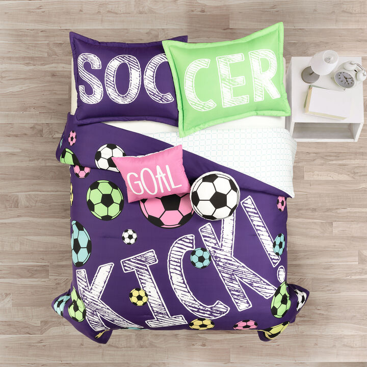 Girls Soccer Kick Reversible Oversized Comforter 5-Pc Set