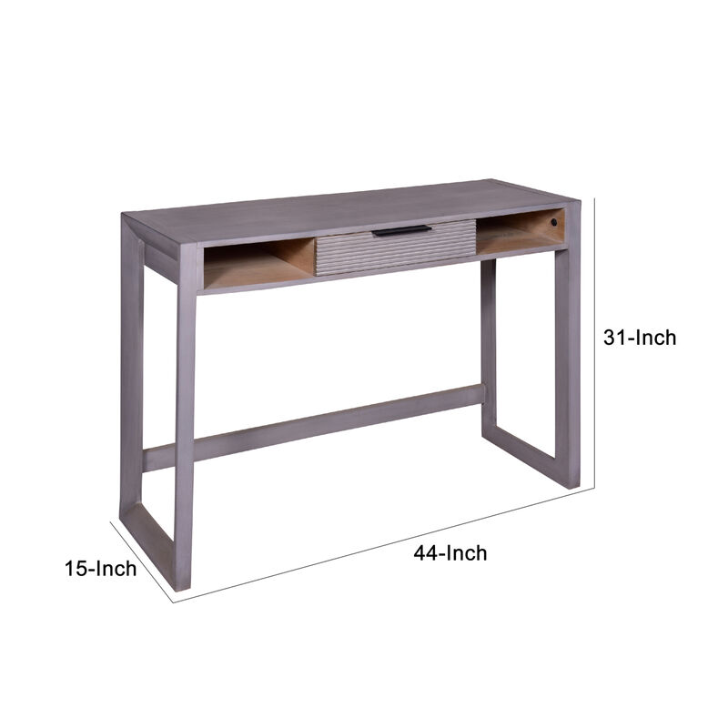 44 Inch Minimalist Single Drawer, Mago Wood, Entryway Console Table Desk, Textured Groove Lines, Gray image number 7