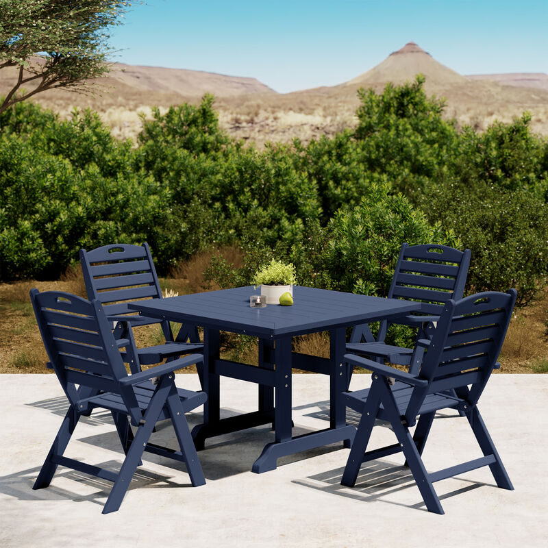WestinTrends 5-Piece HDPE Square Patio Dining Table Set with Foldable Chairs