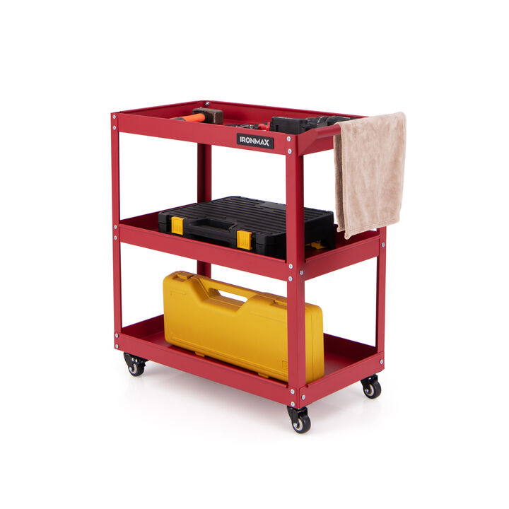 Rolling Cart with 3 Open Shelves, 2 Brakes & 360&deg; Swivel Wheels