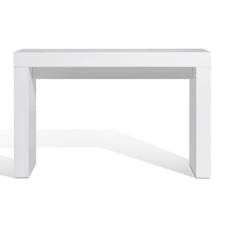 Libi 47 Inch Console Table, Minimalist Rectangular Top, Lacquered White