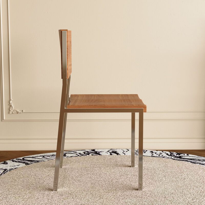 Wooden Dinning Chair with Stainless Steel Frame for Dinning Room 2-piece 17.3" Brown