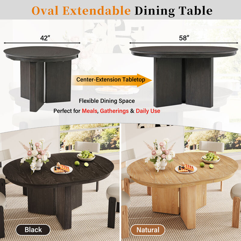 Merax Extendable Oval Dining Table with Pedestal Base & 220lbs Capacity &ndash; Oak Grain Finish image number 4