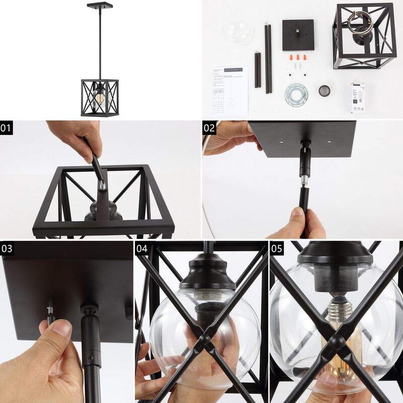 Amara 1-Light Industrial Farmhouse Iron/Glass LED Pendant