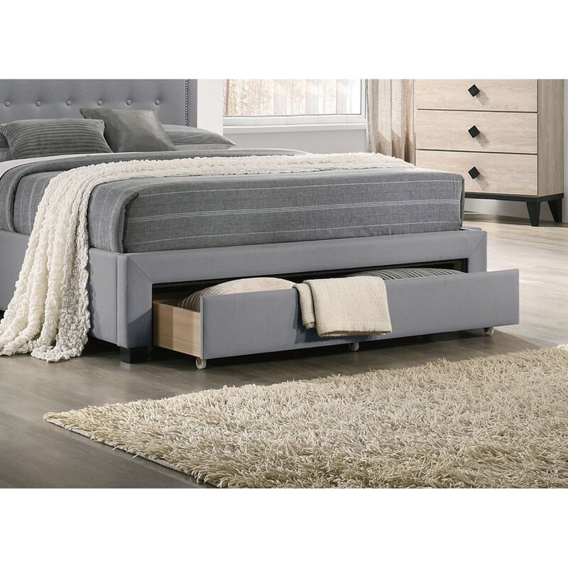 Streamdale Light Grey Twin Bed with Drawer Storage & Button Tufted Headboard image number 7