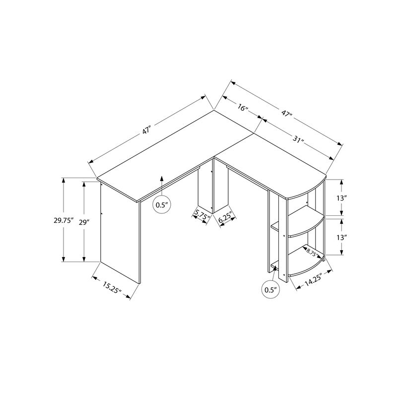 Monarch Specialties I 7722 Computer Desk, Home Office, Corner, Storage Shelves, 48"L, L Shape, Work, Laptop, Laminate, Brown, Contemporary, Modern
