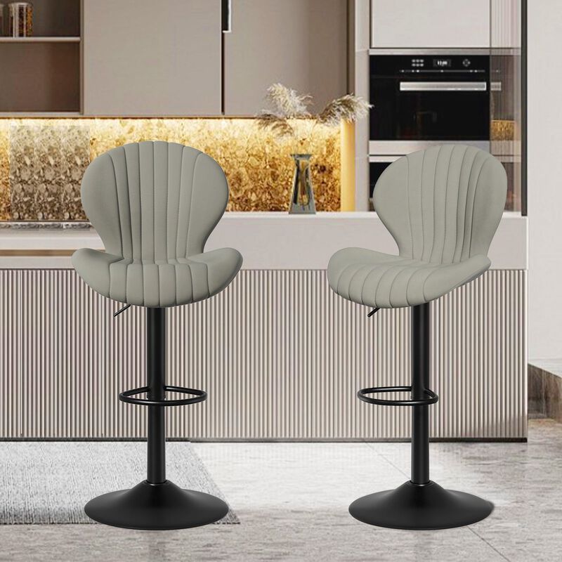 Modern Upholstered Fabric Swivel Bar Stools Set of 2 image number 1