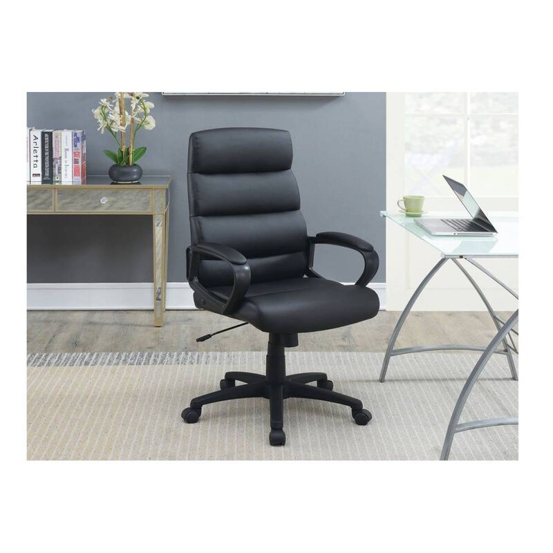 Black Faux leather Cushioned Upholstered 1pc Office Chair Adjustable Height Desk Chair Relax image number 7
