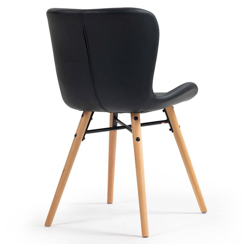 Glamour Home Set of 2 Banks Black Faux Leather Dining Chair with Wood Legs