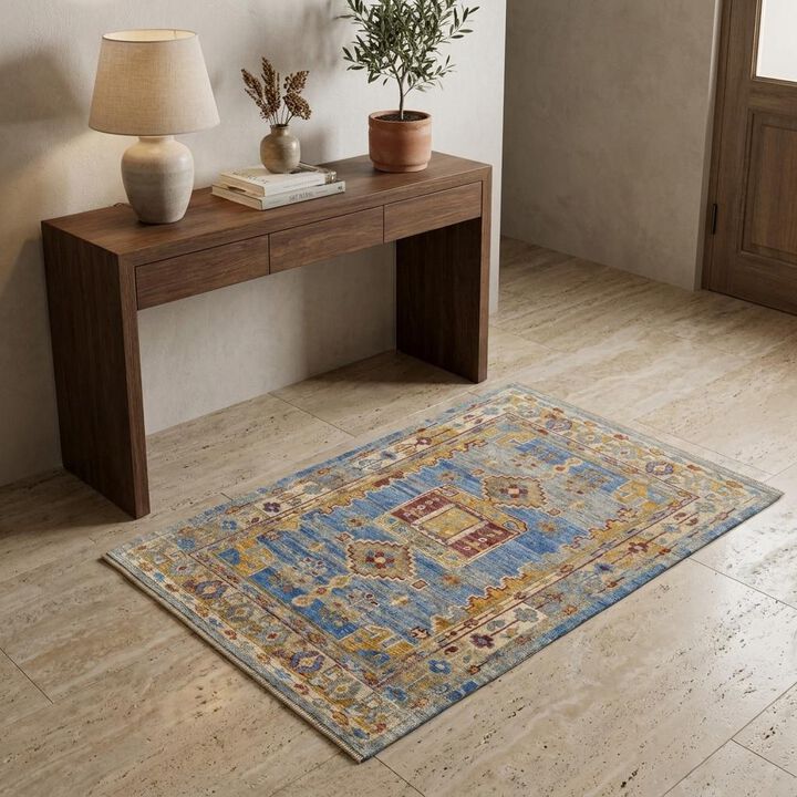 Wool Geometric Hand Knotted Area Rug with Fringe