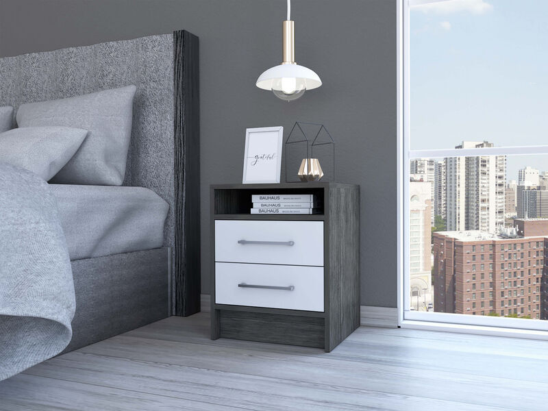 Wooden Nightstand with 2 Storage Drawers – Contemporary Bedside Table