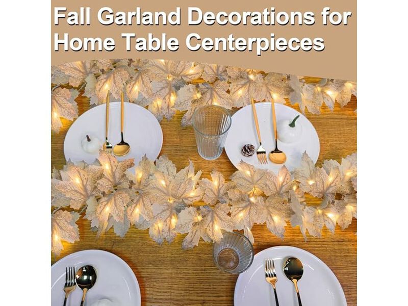 2-Pack Lighted Fall Garland &ndash; 13FT Maple Leaf String with 40 LEDs for Indoor/Outdoor Autumn, Thanksgiving & Holiday Decor