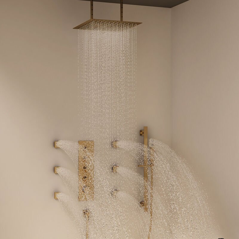 Mondawe 3 Functions 4 Sprays 16 Inch Ultra Thin Luxury Thermostatic Shower System with Slide Bar and 6 Body jets in Matte Black (Rough-in Valve Included)