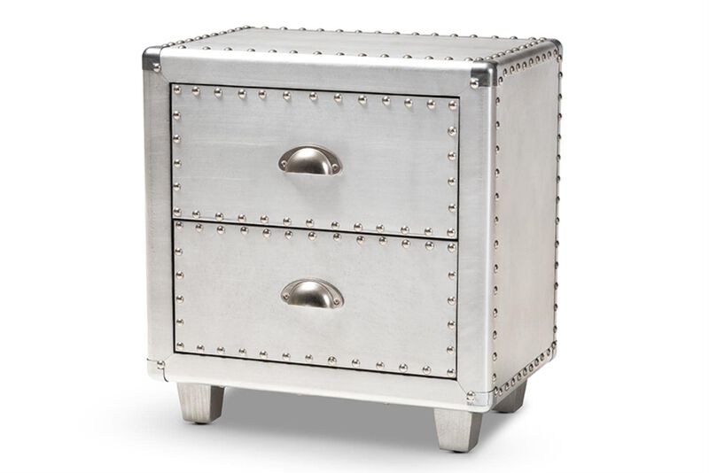 Baxton Studio Davet French Industrial Silver Metal 2-Drawer End Table