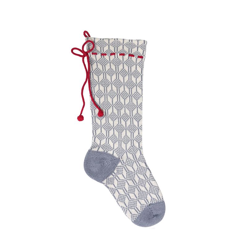 Grey Patterned Stocking with Red Bow image number 0