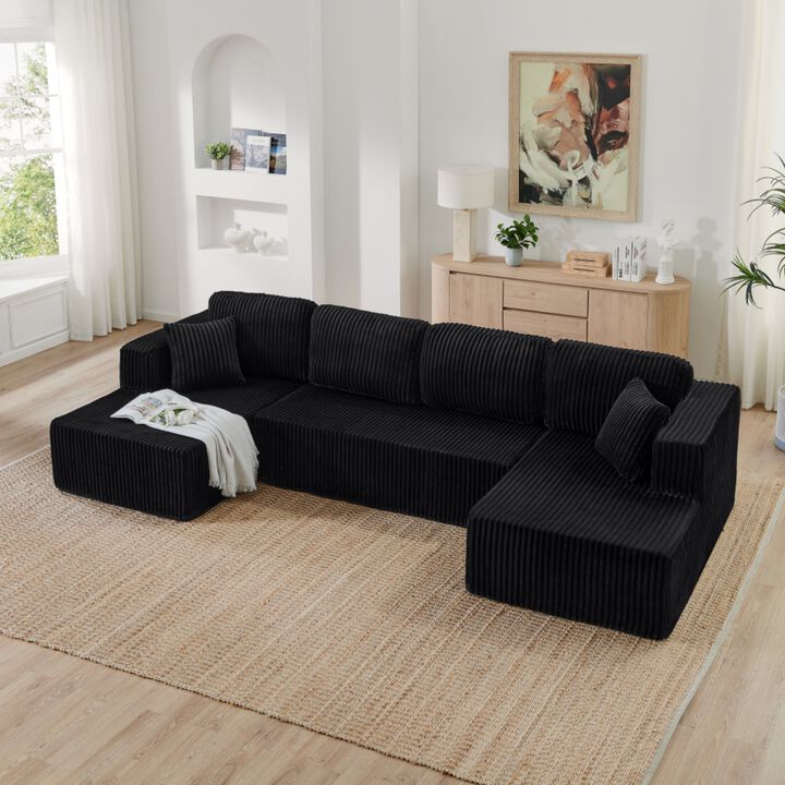 Jimp 132'' Minimalist U-Shaped Corduroy Sectional Sofa