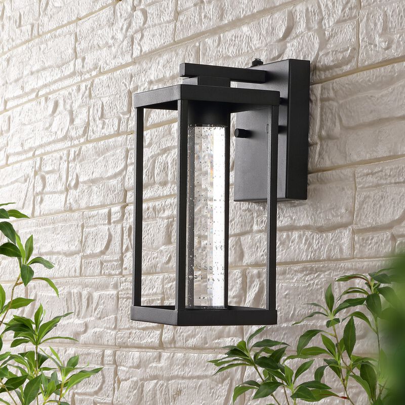 Juno 1-Light Industrial Vintage Iron/Seeded Glass with Dusk-to-Dawn Sensor Integrated LED Outdoor Sconce