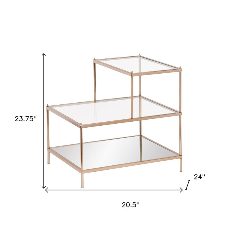 Hivvago 24 Inch  Gold And Clear Glass Tiered Rectangular End Table