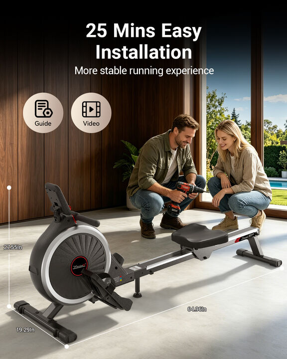 HARISON Magnetic Rowing Machine for Home, 350 LB Capacity, 16-Level Magnetic Resistance, Extended Rail, Vertical Storage and App Compatibility (HR-W11)