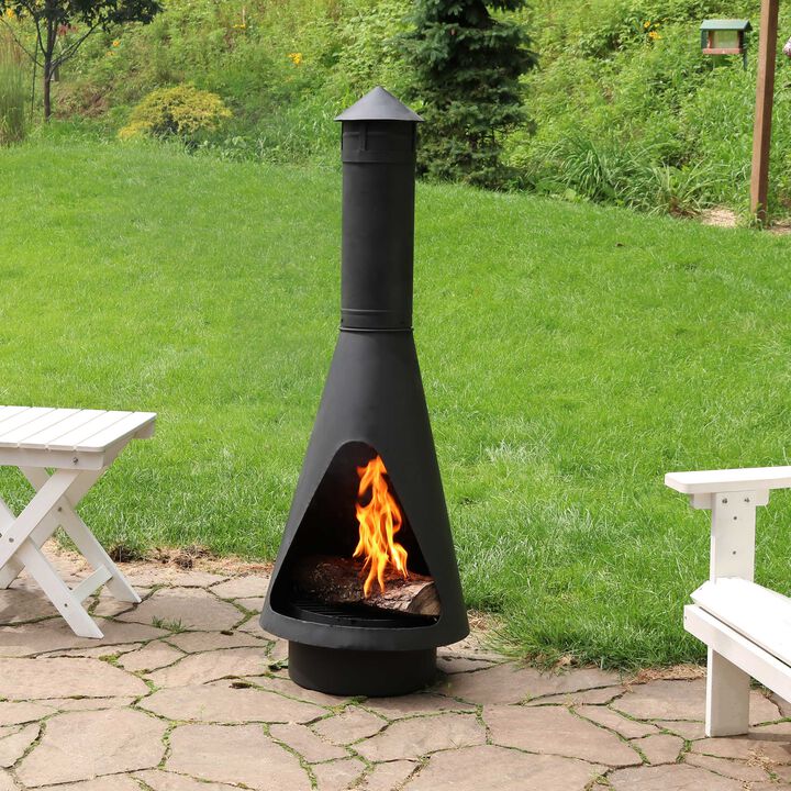 Sunnydaze Steel Wood Burning Open Access Chiminea with Poker - 56 in