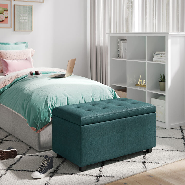 Cosmopolitan Storage Ottoman in Teal Polyester Fabric