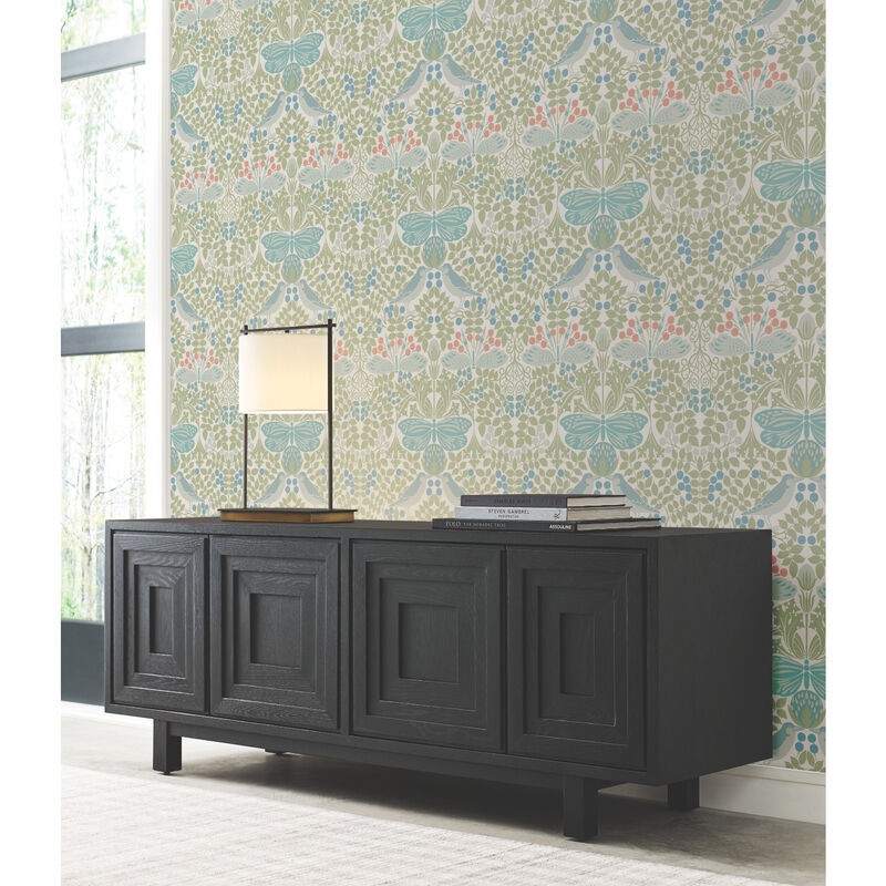Butterly Garden Green & Blue Wallpaper image number 2