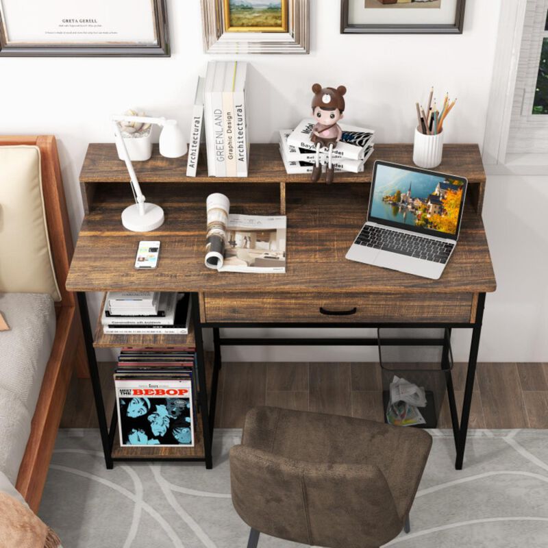 Hivvago 48 Inch Computer Desk with Monitor Stand Drawer and Shelves