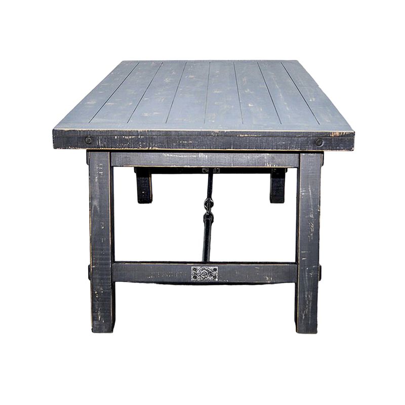 Rena Dining Table with Turnbuckles, 74 Inch Black Sand Mahogany Wood - Benzara