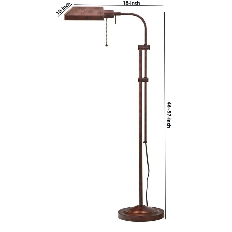 Metal Rectangular Floor Lamp with Adjustable Pole, Bronze - Benzara