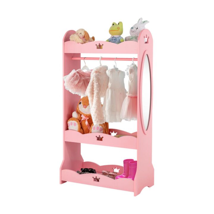 Hivvago Kids Pretend Costume Closet with Mirror-Pink