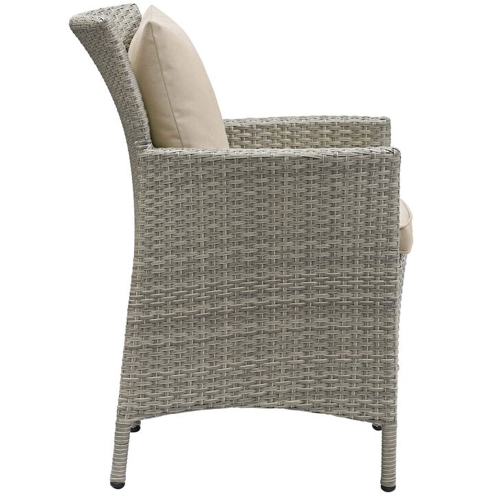 Modway Conduit Wicker Rattan Outdoor Patio Dining Arm Chair with Cushion in Light Gray Beige