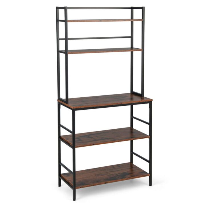 Hivago 5-Tier Kitchen Bakers Rack with Hutch and Open Shelves-Rustic Brown