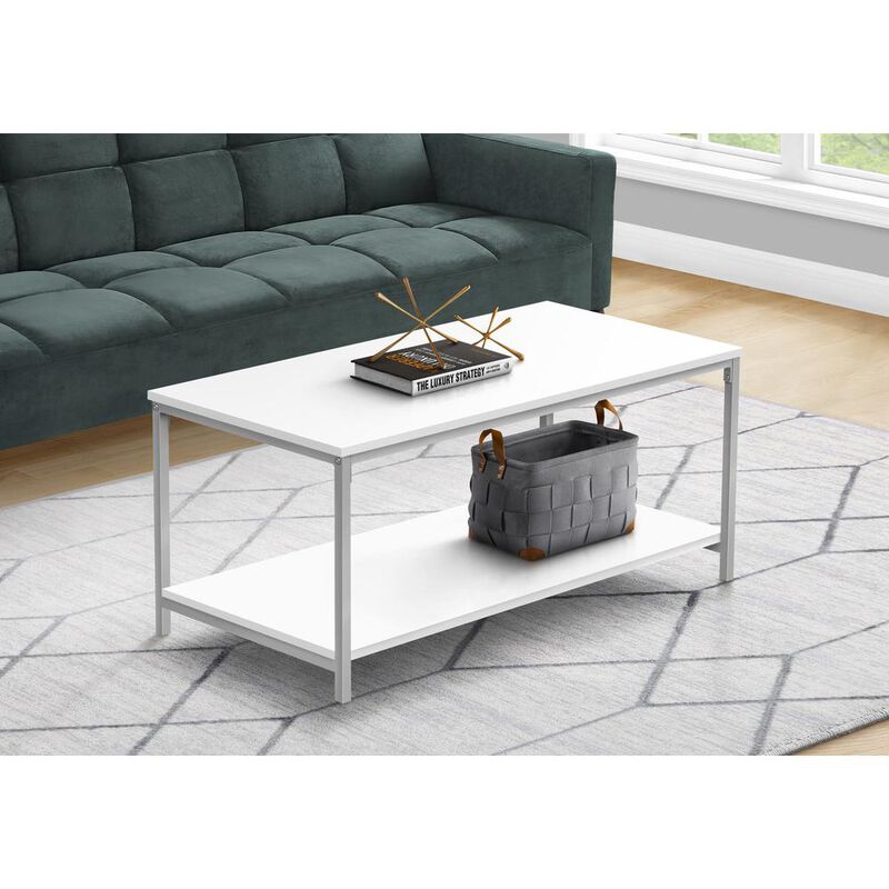 Coffee Table, Accent, Cocktail, Rectangular, Living Room, 40L, White Laminate
