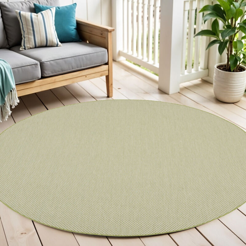 HomeRoots 6' Ivory And Green Round Geometric Indoor Outdoor Area Rug image number 1
