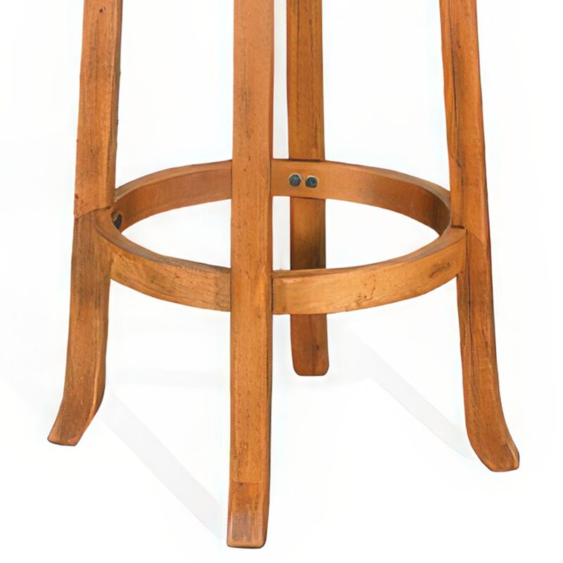 Marv Swivel Barstool Set of 2, Brown Faux Leather, Mahogany Wood - Benzara