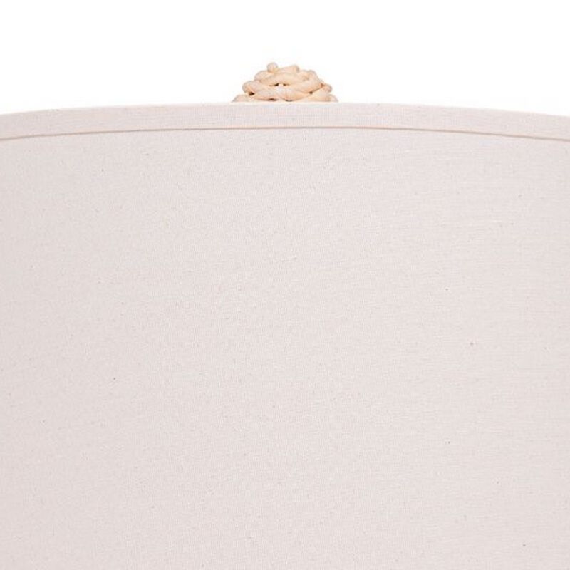 25 Inch Table Lamp, Elegant Handwoven Rope Base, Linen Shade, Natural Brown - Benzara