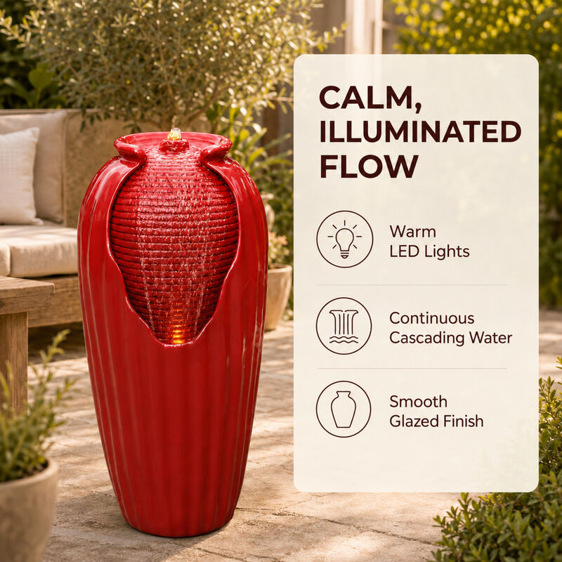 Modern Vase Water Fountain with LED, Red image number 2
