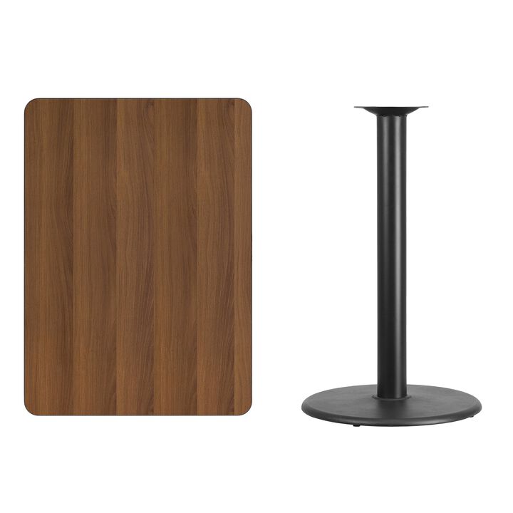 Flash Furniture 30'' x 42'' Rectangular Walnut Laminate Table Top with 24'' Round Bar Height Table Base