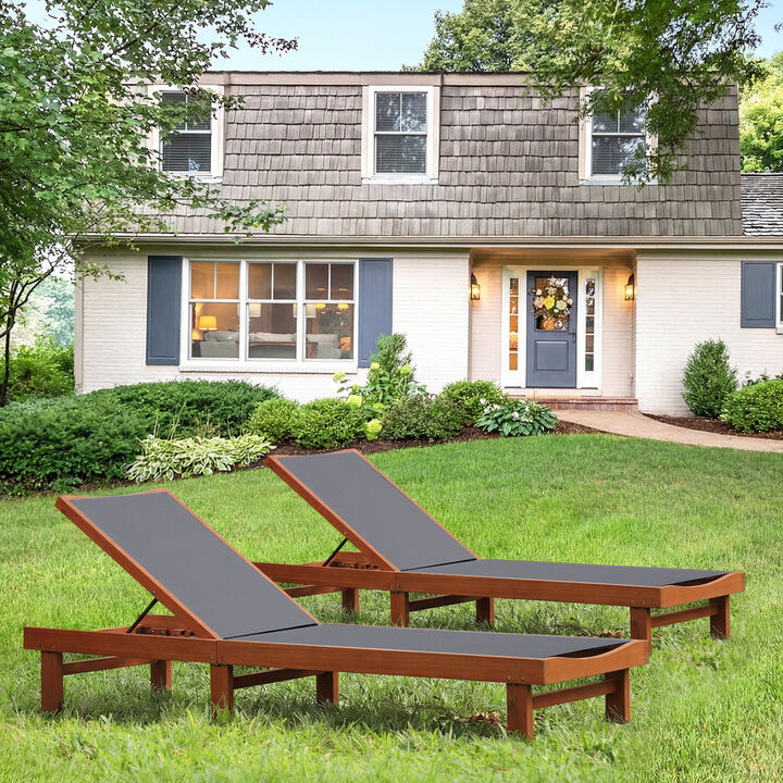 Set of 2 Outdoor Wood Chaise Lounge Chairs 5-Position Backrest