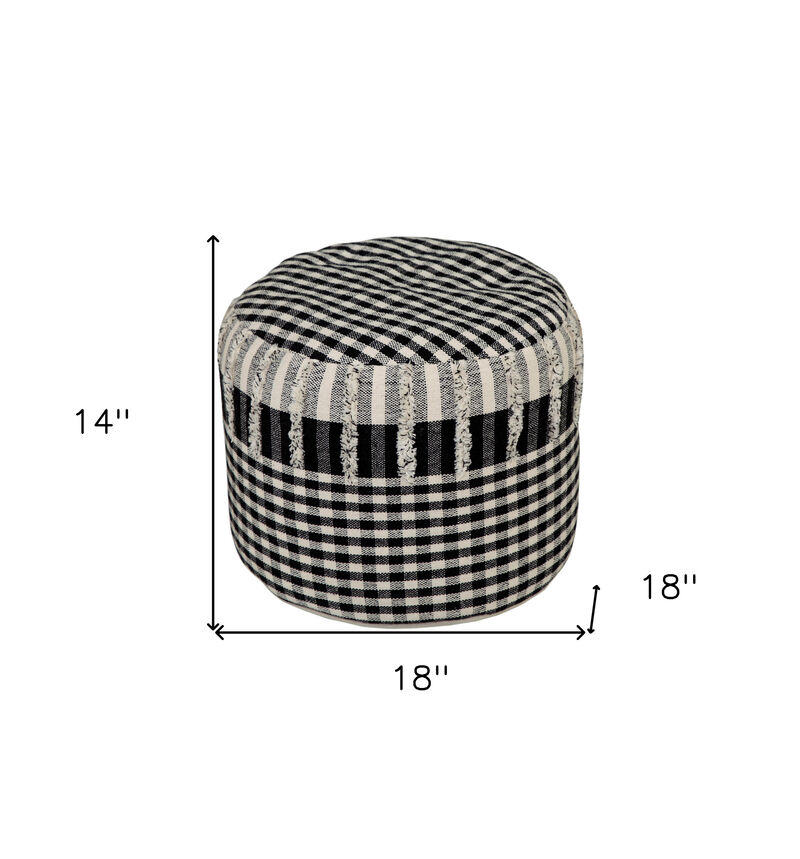 Cotton Cylinder Round Pouf &ndash; Plaid Ottoman Footstool for Modern Living Room
