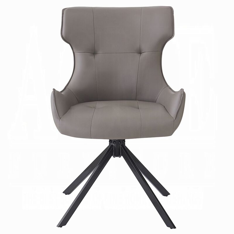 Mita Swivel Wingback Side Chair Set of 2, Tufted Faux Leather, Black Metal image number 2