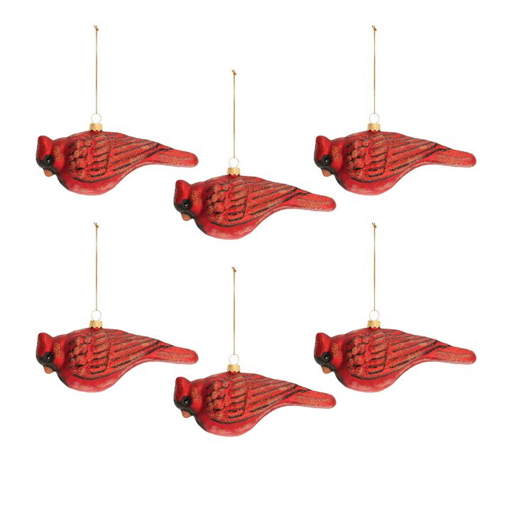 Glittered Cardinal Ornaments – Set of 6 Handcrafted Glass Birds for Elegant Christmas Tree Styling