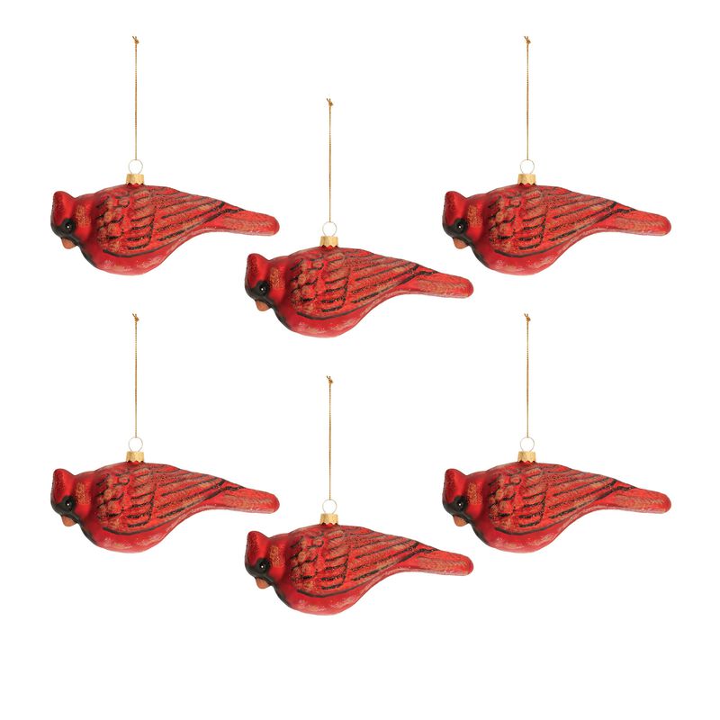 Glittered Cardinal Ornaments &ndash; Set of 6 Handcrafted Glass Birds for Elegant Christmas Tree Styling