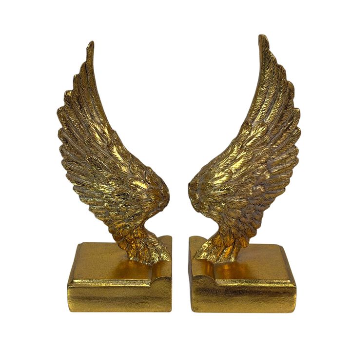 Angel Wing Bookends Set Antique Gold Resin 875 In Decorative Book Holders