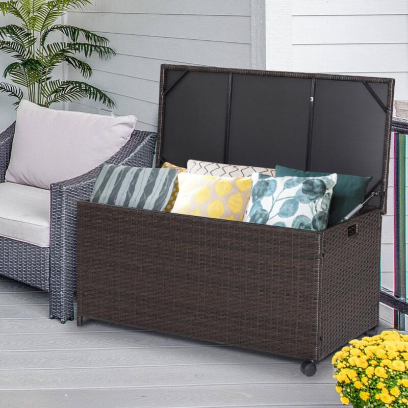 Hivvago Outdoor Wicker Storage Box with Zippered Liner